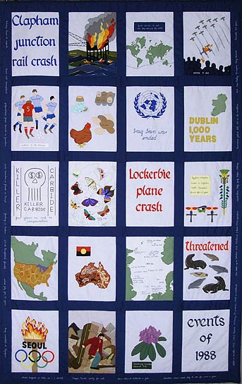 20 panel quilt depicting world events